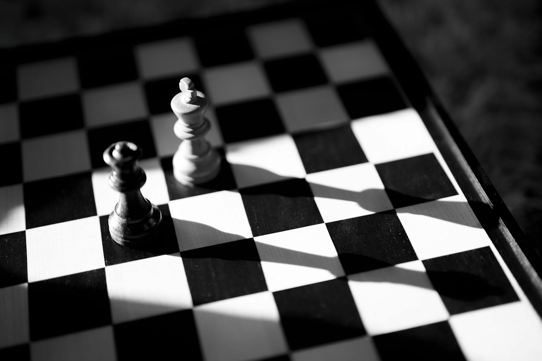 dynamic chess board shadows in black and white
